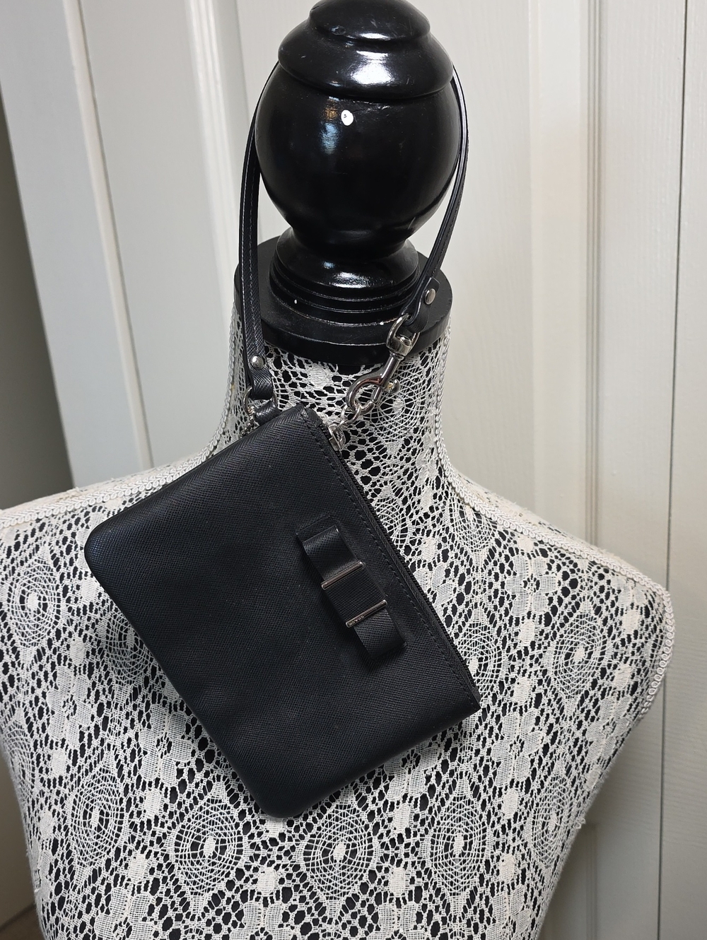 Coach Black Wristlet with Bow Detail